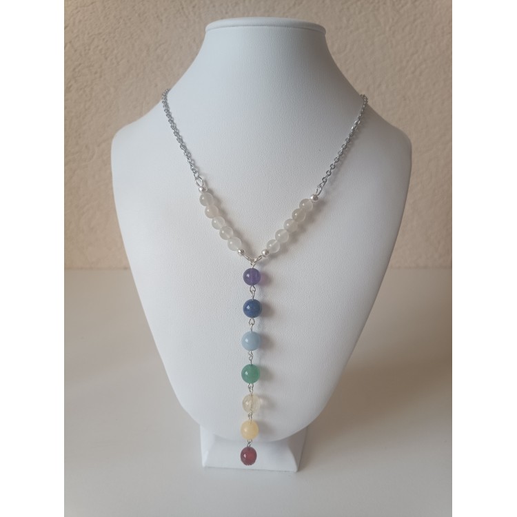 Collier 7 chakras "Allignement et harmonisation des énergies" maille argenté