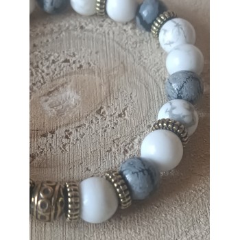 Bracelet Obsidienne flocons/Howlite "Pureté et tranquilité"