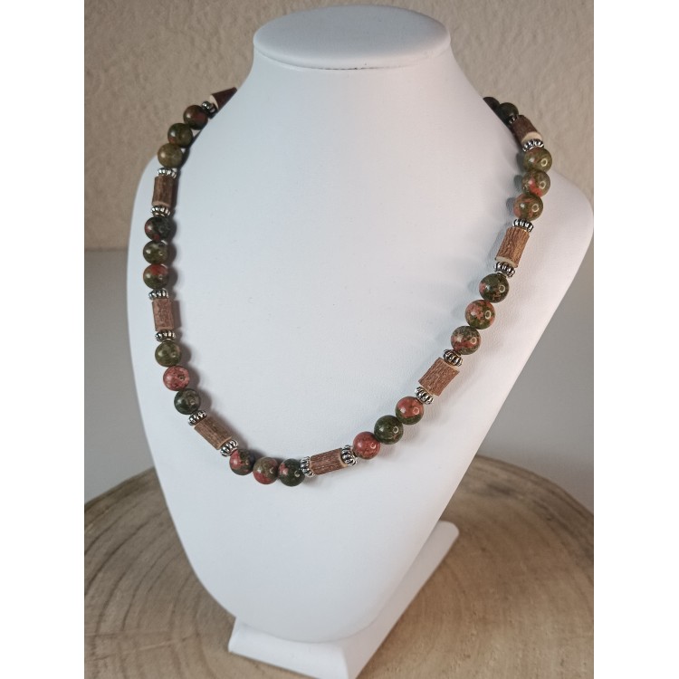 Collier Unakite et noisetier "Guérison émotionnelle"