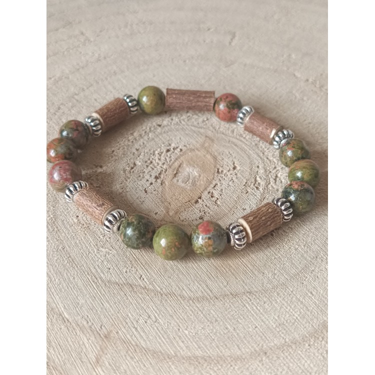 Bracelet Unakite et noisetier "Guérison émotionnelle" Bracelet Unakite et noisetier "Guérison émotionnelle"