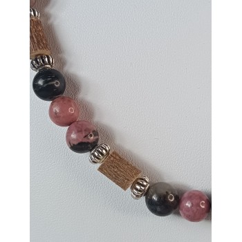 Collier Rhodonite et noisetier "Lâcher-prise"