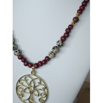 Collier Jaspe Dalmatien et bois " Nature et connexion"