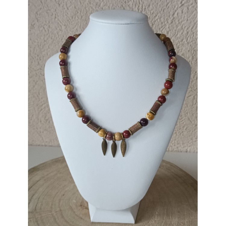 Collier Mokaite et bois de noisetier "Soin corps/esprit"