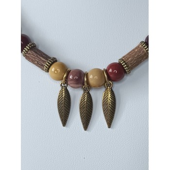 Collier Mokaite et bois de noisetier "Soin corps/esprit"