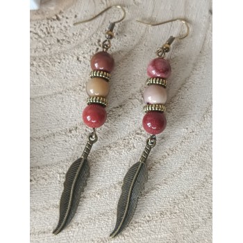 Boucles d'oreilles jaspe Mokaite "Introspection"