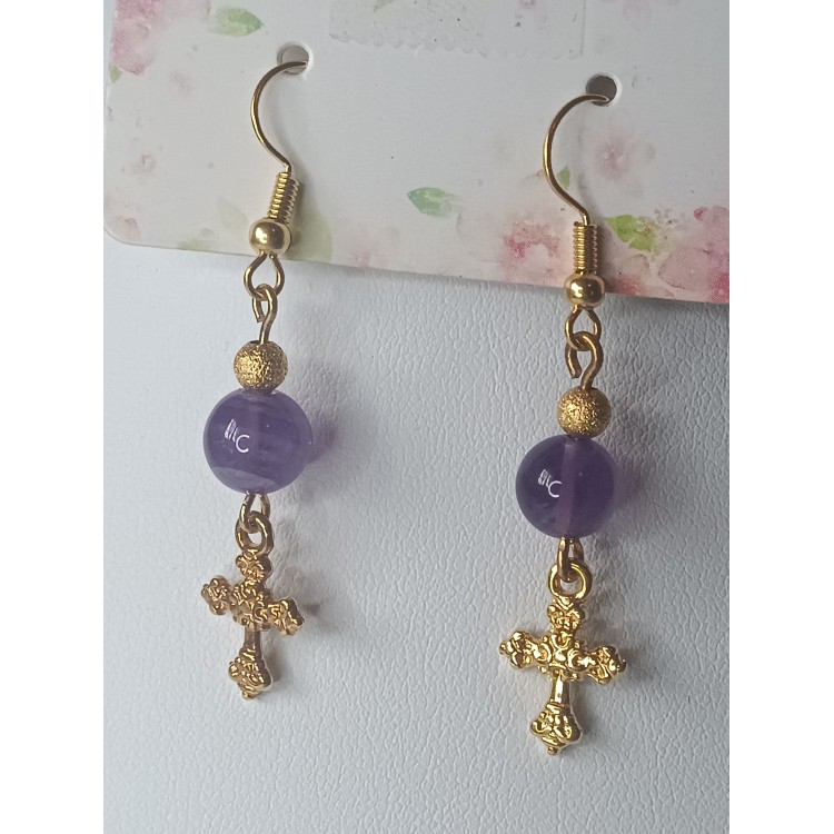 Boucles d'oreilles Croix et améthyste "Sagesse et sérénité" Boucles d'oreilles Croix et améthyste "Sagesse et sérénité"