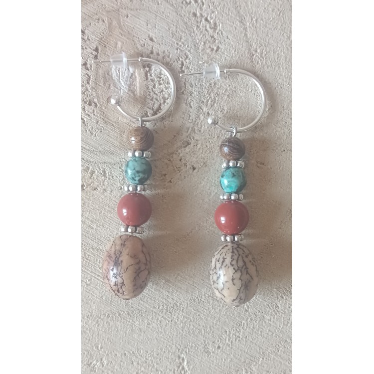 Boucles d'oreilles Chrysocolle et Jaspe rouge "Réalisation de soi"