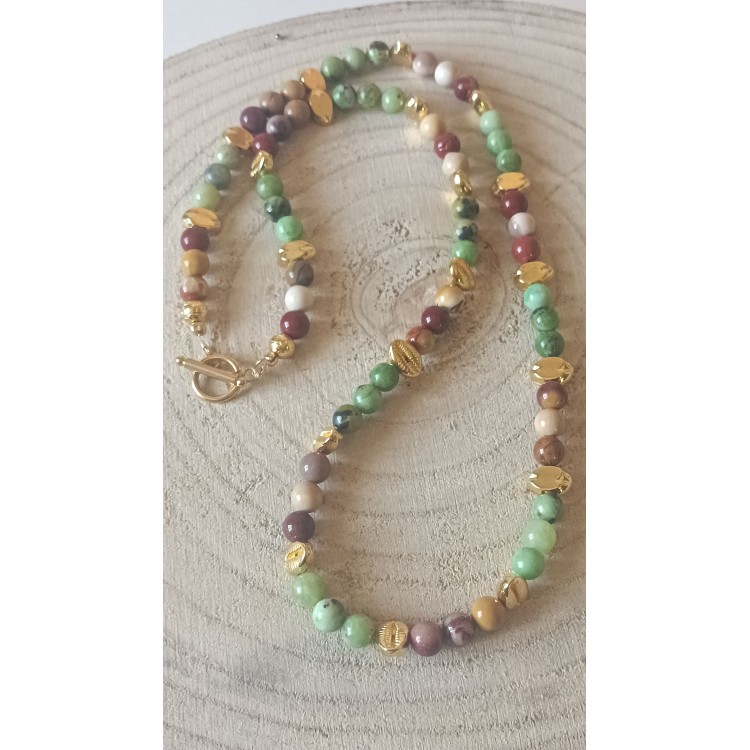 Collier Chrysoprase citron et mokaite "Estime de soi" Collier Chrysoprase citron et mokaite "Estime de soi"