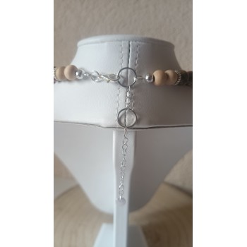 Collier "Jésus" Unakite-Rhodonite-Hématite-Noisetier