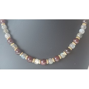 Collier ras-du-cou "Pleins pouvoirs" en Labradorite et Grenat