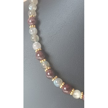 Collier ras-du-cou "Pleins pouvoirs" en Labradorite et Grenat