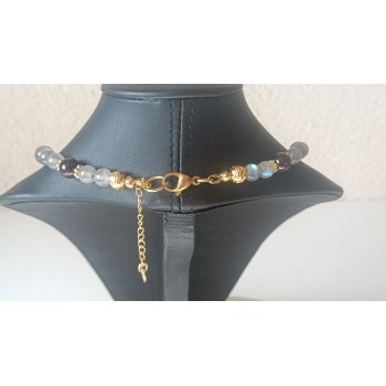 Collier ras-du-cou "Pleins pouvoirs" en Labradorite et Grenat