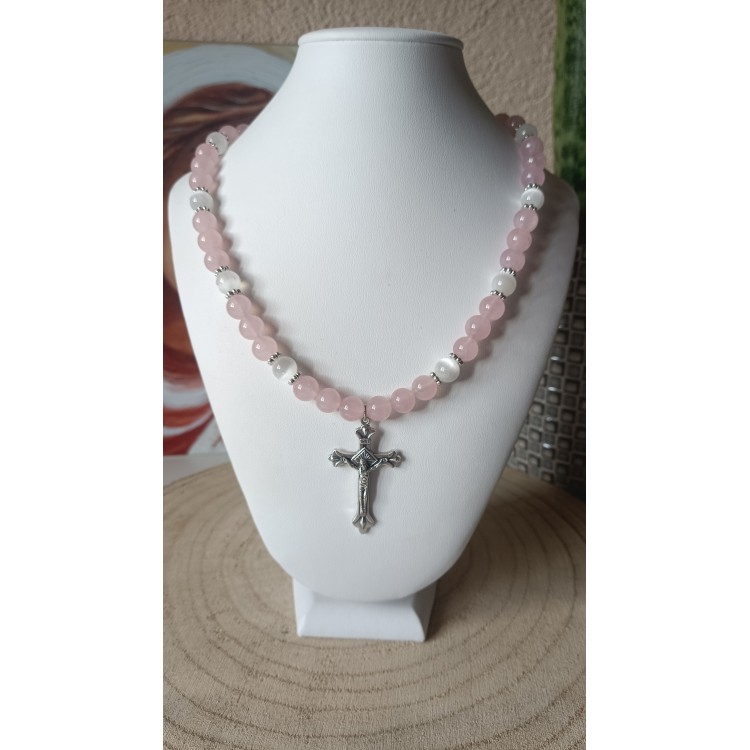 Collier "Tendresse Christique" Quartz rose et Sélénite Collier "Tendresse Christique" Quartz rose et Sélénite