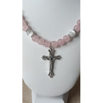 Collier "Tendresse Christique" Quartz rose et Sélénite