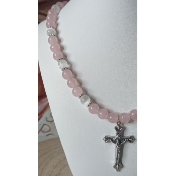 Collier "Tendresse Christique" Quartz rose et Sélénite