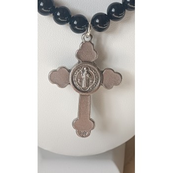 Collier Croix trilobée " Sainte Protection" Onyx noire