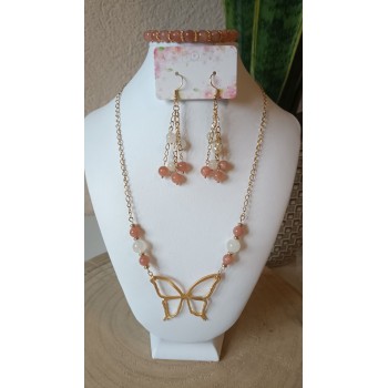 Boucles d'oreilles "Féminin Sacré" Pierres de Lune Orange et Blanche