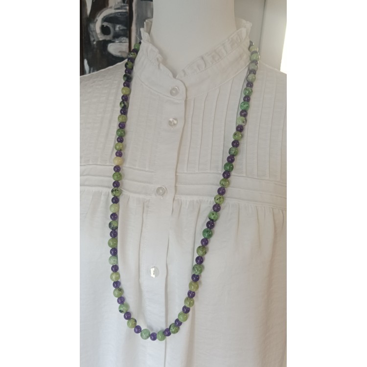 Collier-sautoir "Rayonnement" Chrysoprase citron/Améthyste Collier-sautoir "Rayonnement" Chrysoprase citron/Améthyste