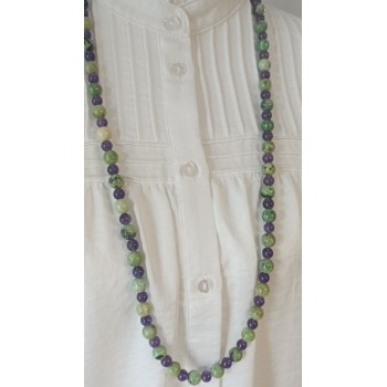 Collier-sautoir "Rayonnement" Chrysoprase citron/Améthyste