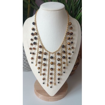 Collier "Cascade de protection " Oeil de tigre et Onyx