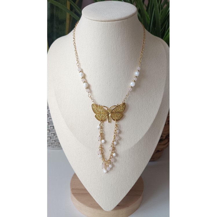 Collier "Renouveau printanier" Quartz rose/Nacre Collier "Renouveau printanier" Quartz rose/Nacre