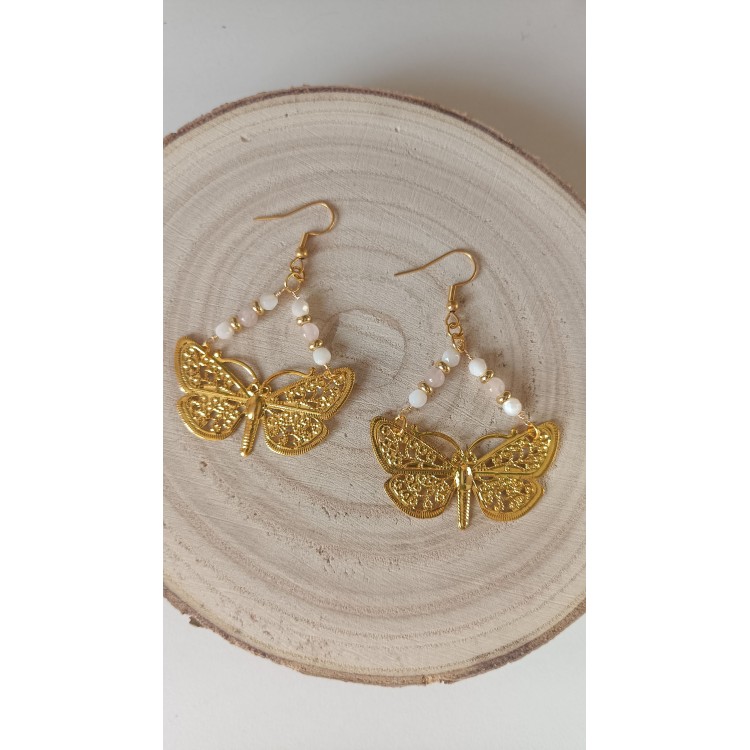 Boucles d'oreilles "Renouveau printanier" Quartz rose/Nacre Boucles d'oreilles "Renouveau printanier" Quartz rose/Nacre