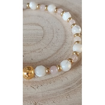 Collier "Renouveau printanier" Quartz rose/Nacre