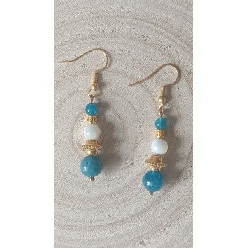 Boucles d'oreilles "Apaisement et tendresse" Nacre bleutée et Apatite bleue