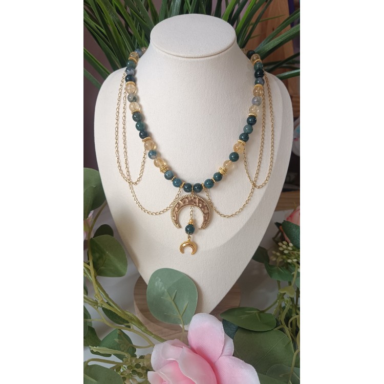 Collier Elfique "Conscience et nature" Agate mousse-Citrine Collier Elfique "Conscience et nature" Agate mousse-Citrine