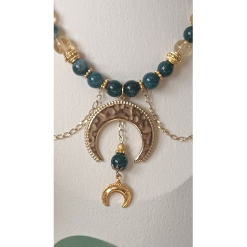 Collier Elfique "Conscience et nature" Agate mousse-Citrine