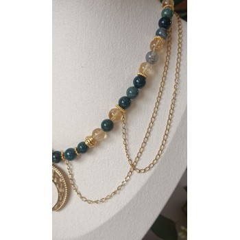 Collier Elfique "Conscience et nature" Agate mousse-Citrine