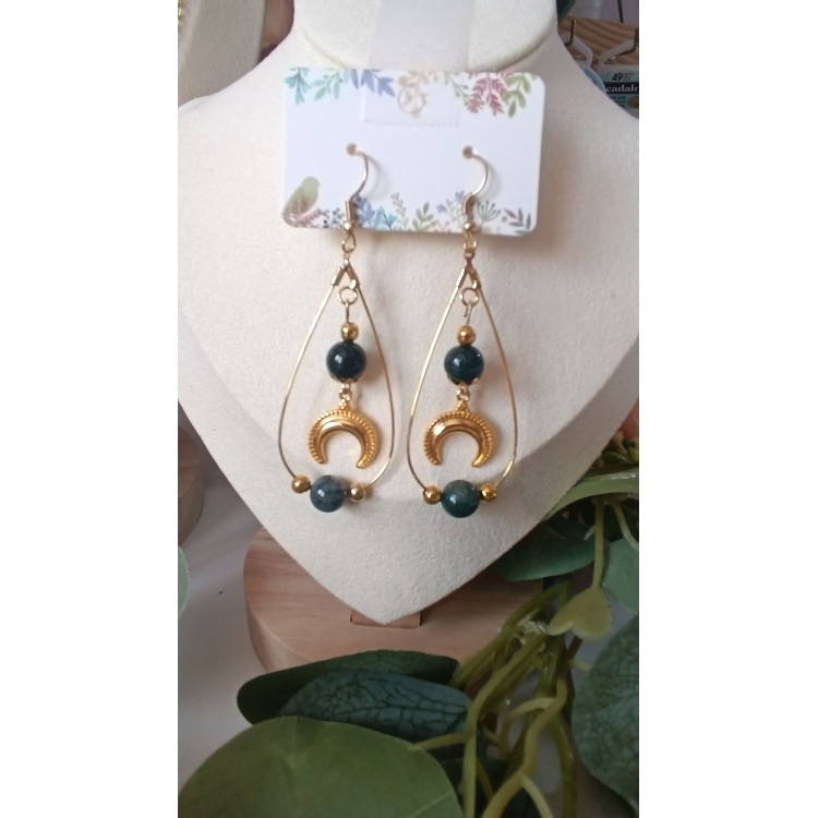 Boucles d'oreilles Elfiques "Conscience et nature" Agate mousse Boucles d'oreilles Elfiques "Conscience et nature" Agate mousse
