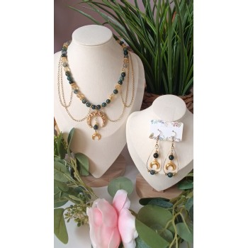 Boucles d'oreilles Elfiques "Conscience et nature" Agate mousse