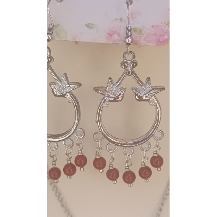 Boucles d'oreilles "Jardin aux oiseaux" - Jaspe rouge