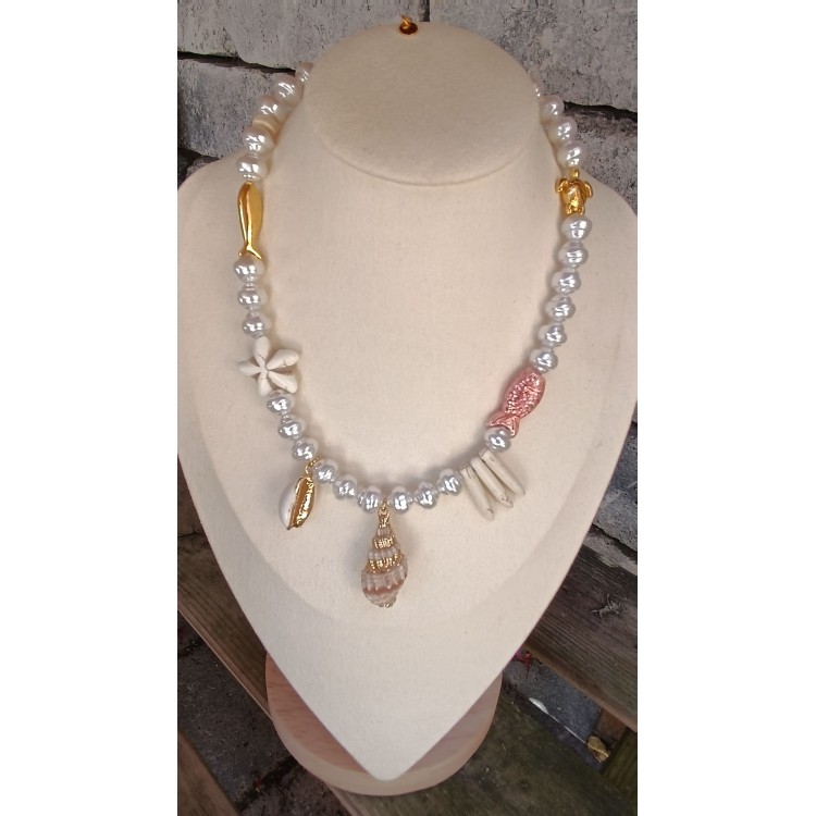 Collier Esprit marin - coquillages et céramique