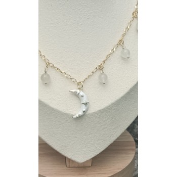Collier "Douce féminité" Lune - Perles de Lune blanchezs